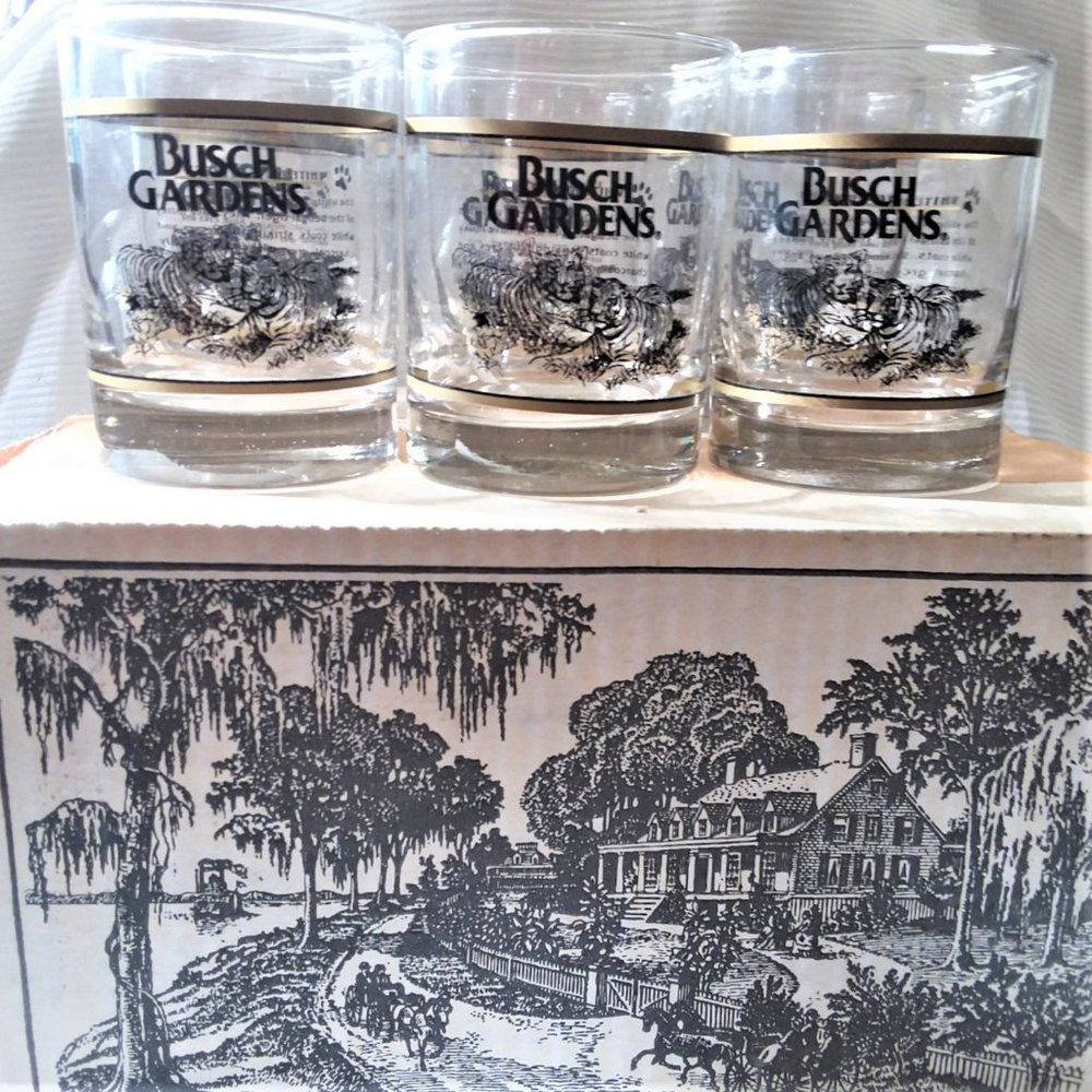 Busch Gardens Tumbler Rock Glass 6pc White Tiger Amusement Tampa FL VTG Drink